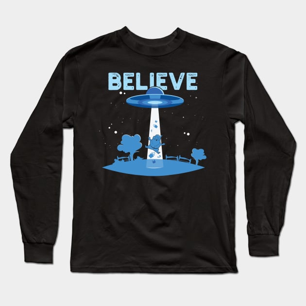 Believe in Christmas T-Shirt Funny Santa Alien Ufo Long Sleeve T-Shirt by CheesyB